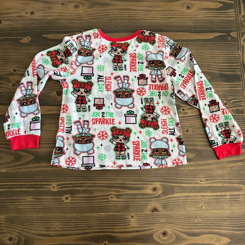 Girls L.O.L. Surprise! White Red Christmas Pajama Set M Waffle Knit Holiday